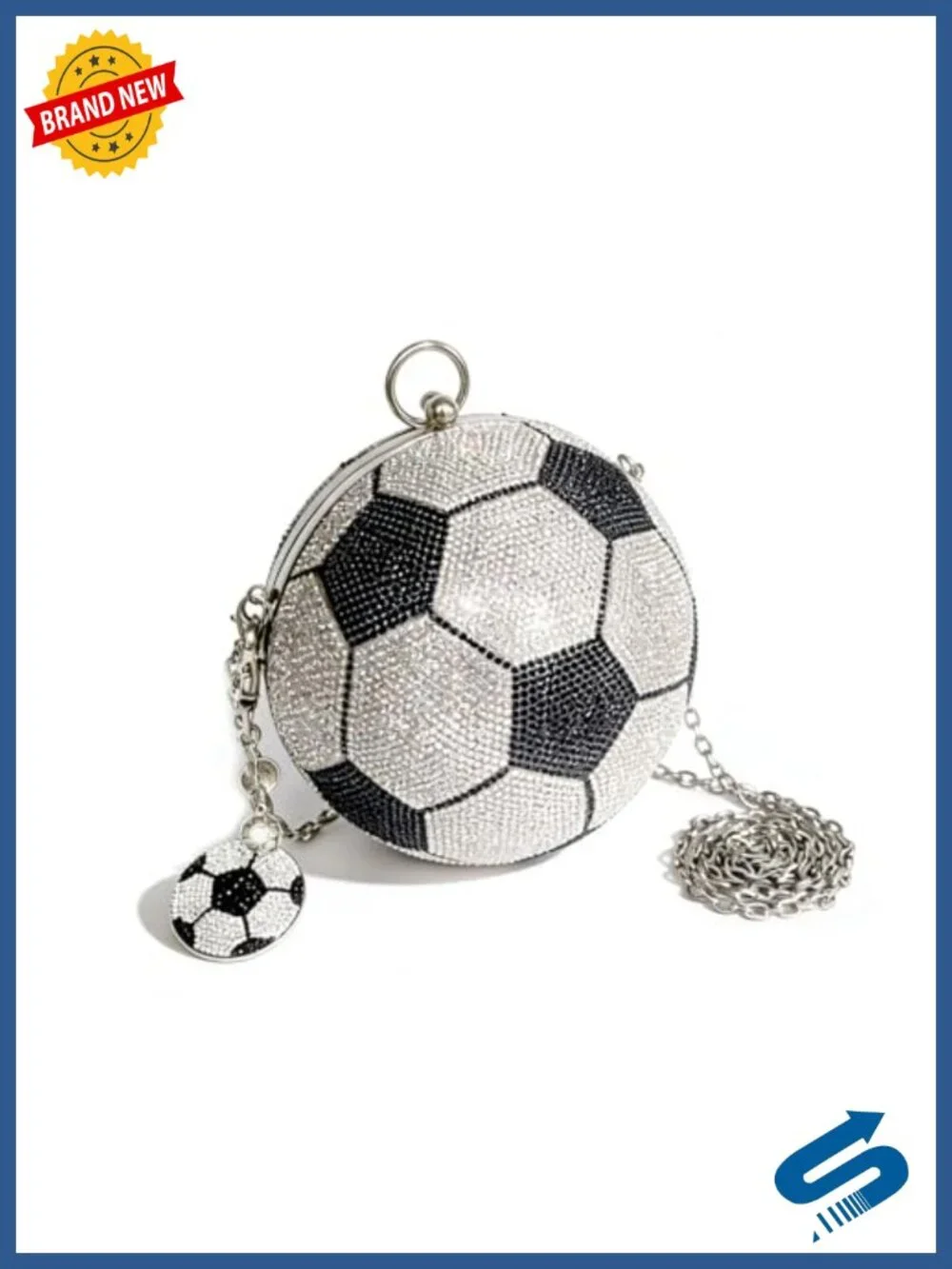 Rhinestone Soccer Ball Crossbody Purse with Detachable Chain